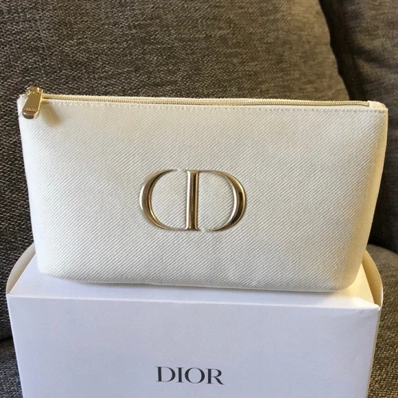 Dior Beauty Makeup Bag Pouch Off White Cream Velvet Medium Makeup Bag Authentic